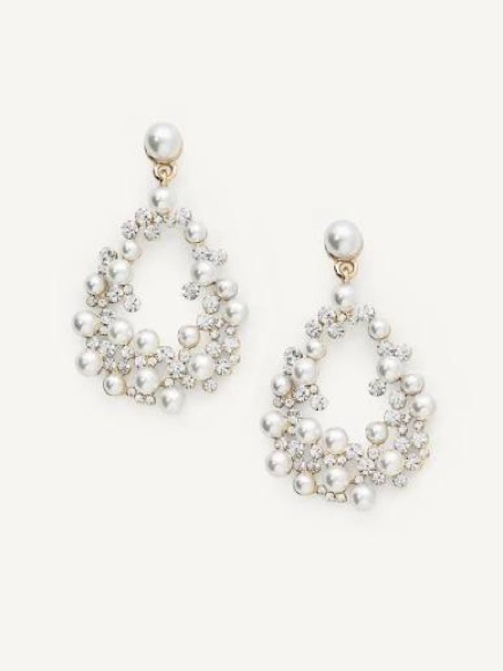 Pearl and Crystal Teardrop Drop Earrings - White